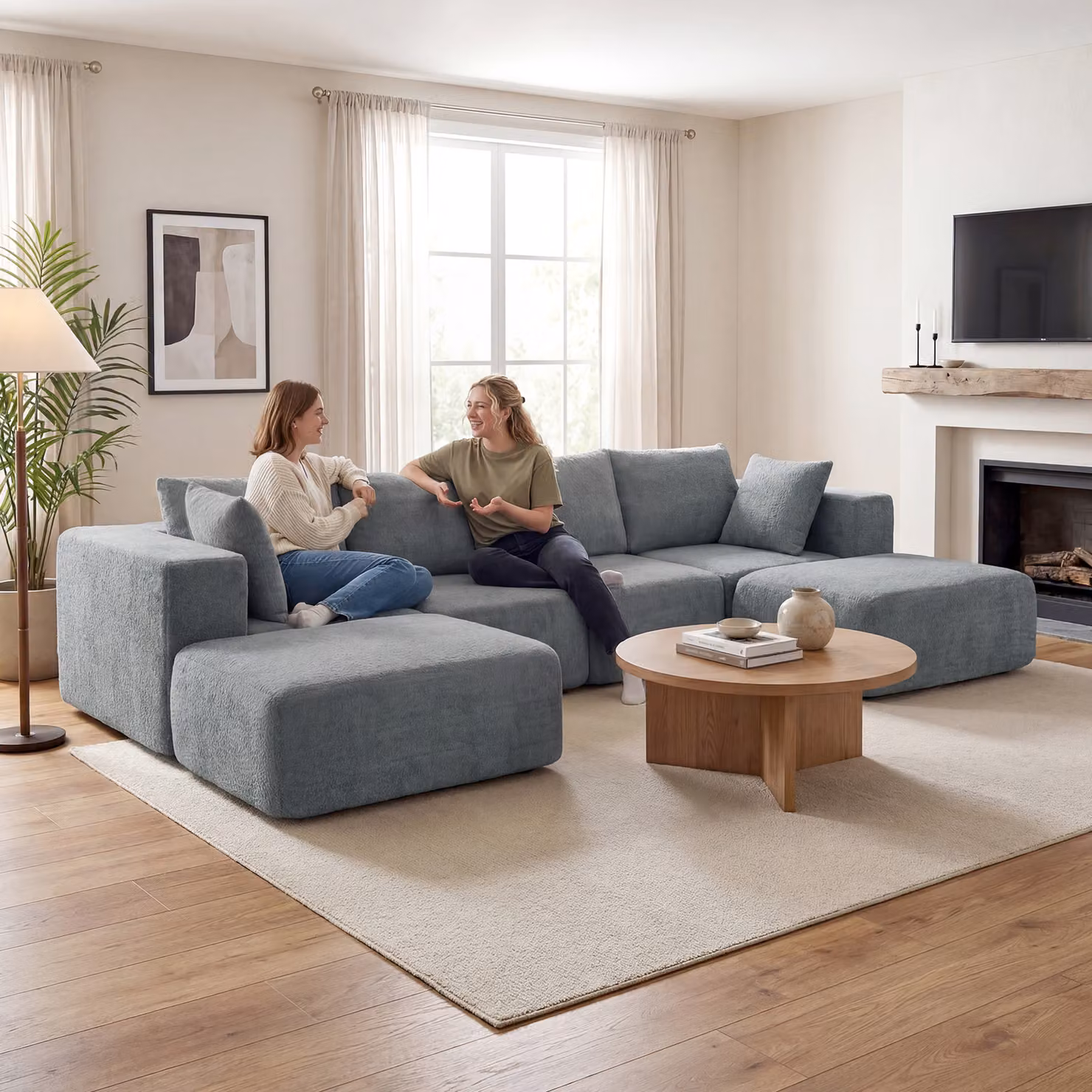 Divano ad angolo modulare HOMCOM in tessuto effetto velluto con cuscini, Grigio, L/P/H: 294 x 165 x 70 cm – 2
