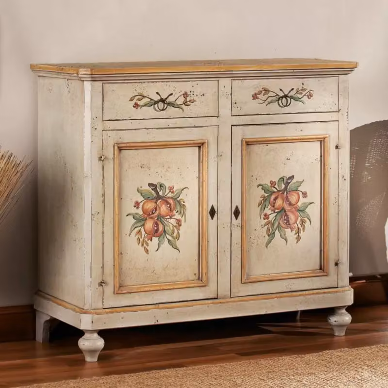 Madia credenza in stile provenzale laccata a mano con decoro floreale bianca Mobili 2G L/P/H: 112 x 49 x 98 cm – 2