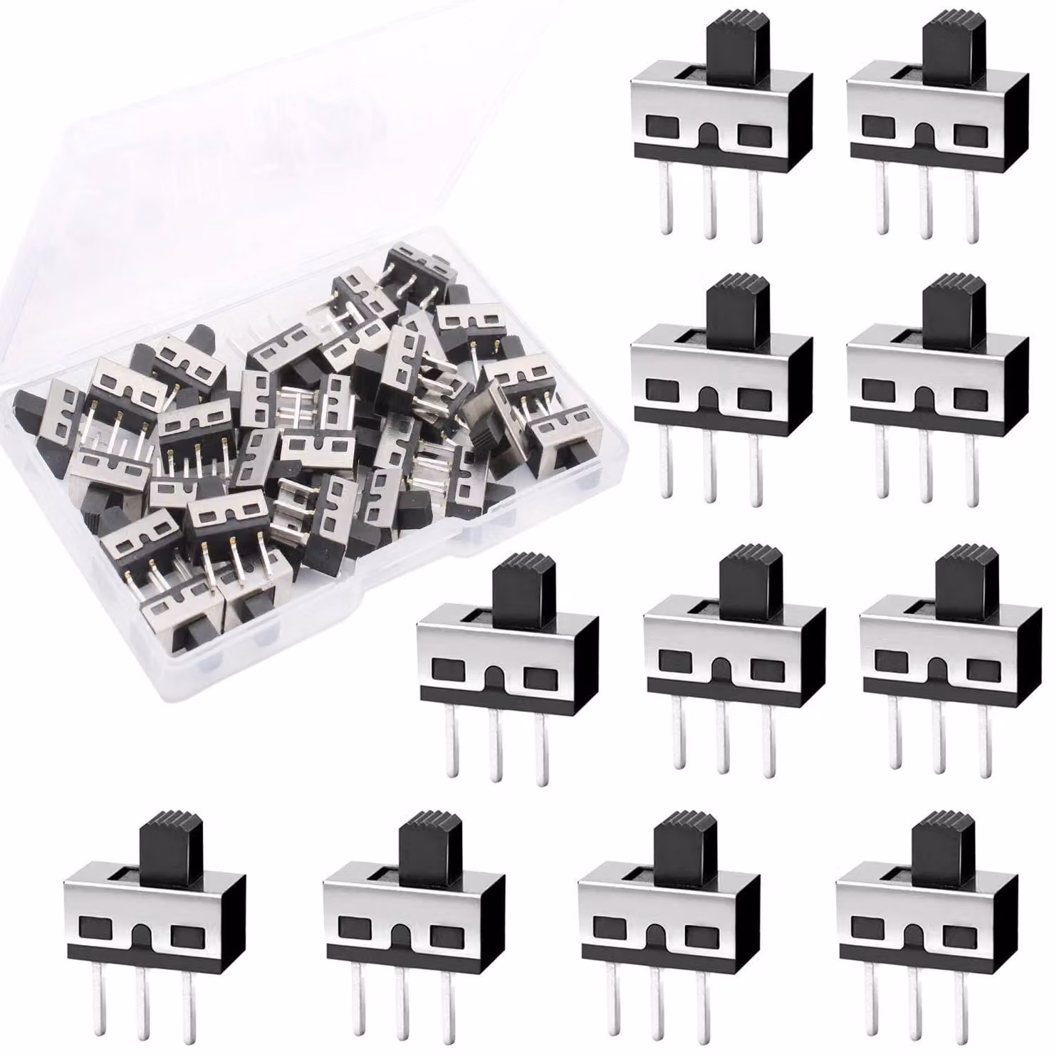 Mini interruttore a levetta, 50 pezzi, 1P2T, SPDT, 3 pin, AC 125V, 2A