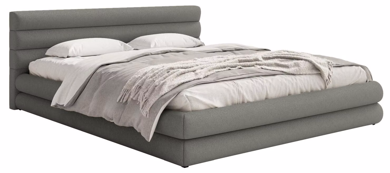 Selsey ALEGRE – Letto imbottito con rivestimento in ciniglia e vano contenitore, grigio, 180x200 cm
