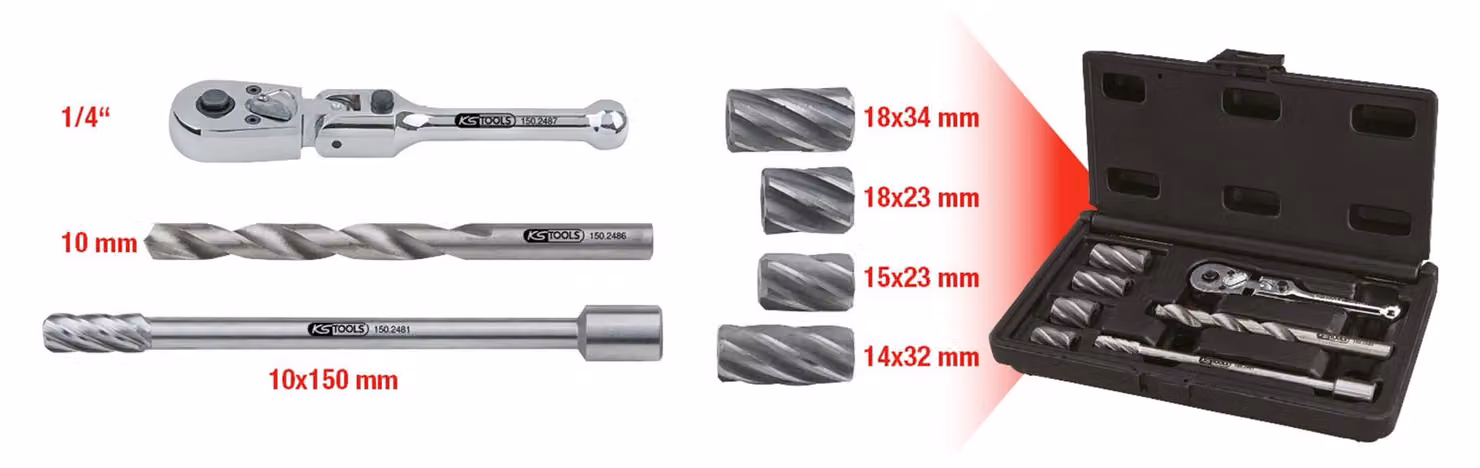 KS TOOLS Set di alesatori per sensori ABS 7 pezzi - 150.2480