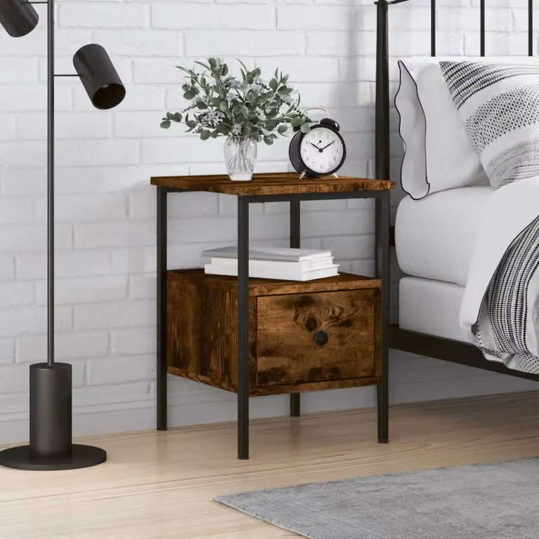 Comodino vidaXL in Rovere Fumo e Legno Multistrato, Colore Marrone, L/P/H: 34 x 36 x 50 cm
