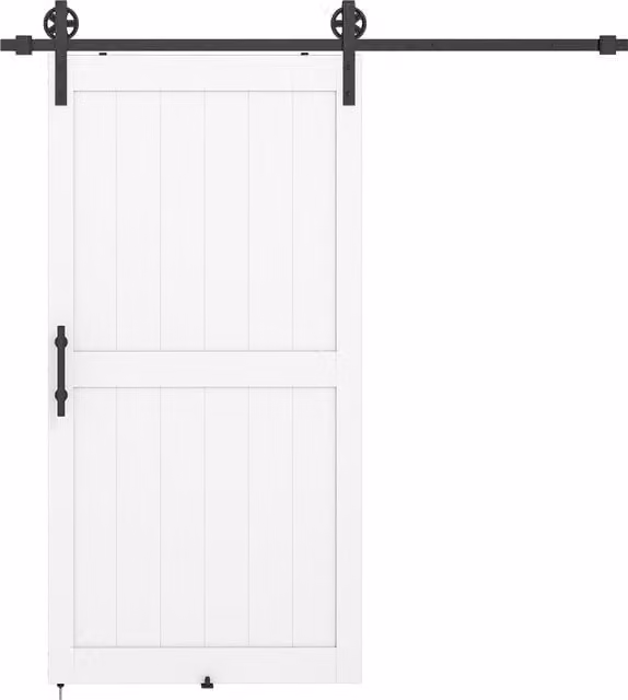 HOMCOM Porta Scorrevole con Binario e Maniglia, in Stile Country e in Legno e Acciaio, 106.6x213.4 cm, Bianco e Nero   Aosom Italy