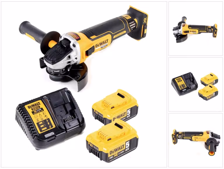 Smerigliatrice angolare a batteria DeWalt DCG 405 P2 18V 125mm senza spazzole + 2x batteria 5,0Ah + caricabatterie