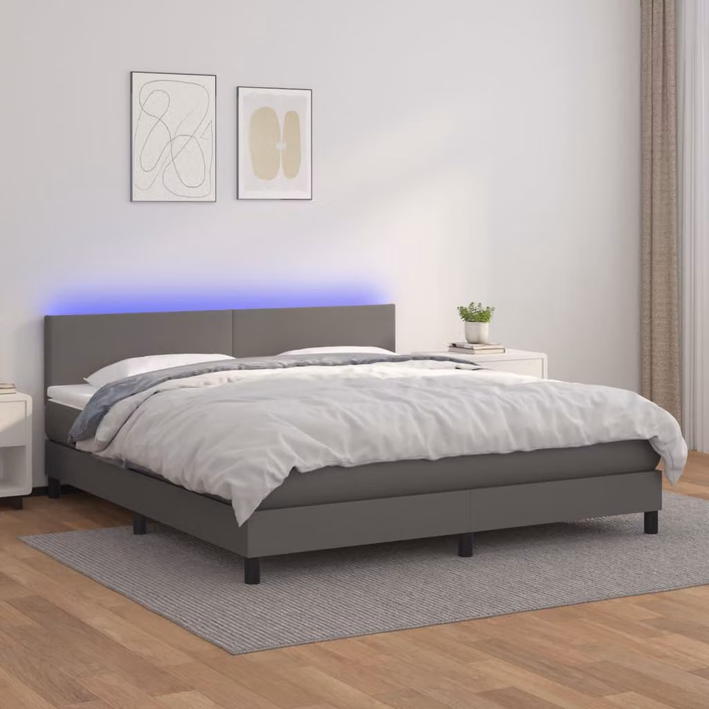 vidaXL Letto Giroletto con Materasso Ibrido, Illuminazione LED e Porte USB, Grigio, L/P: 160 x 200 cm – 1