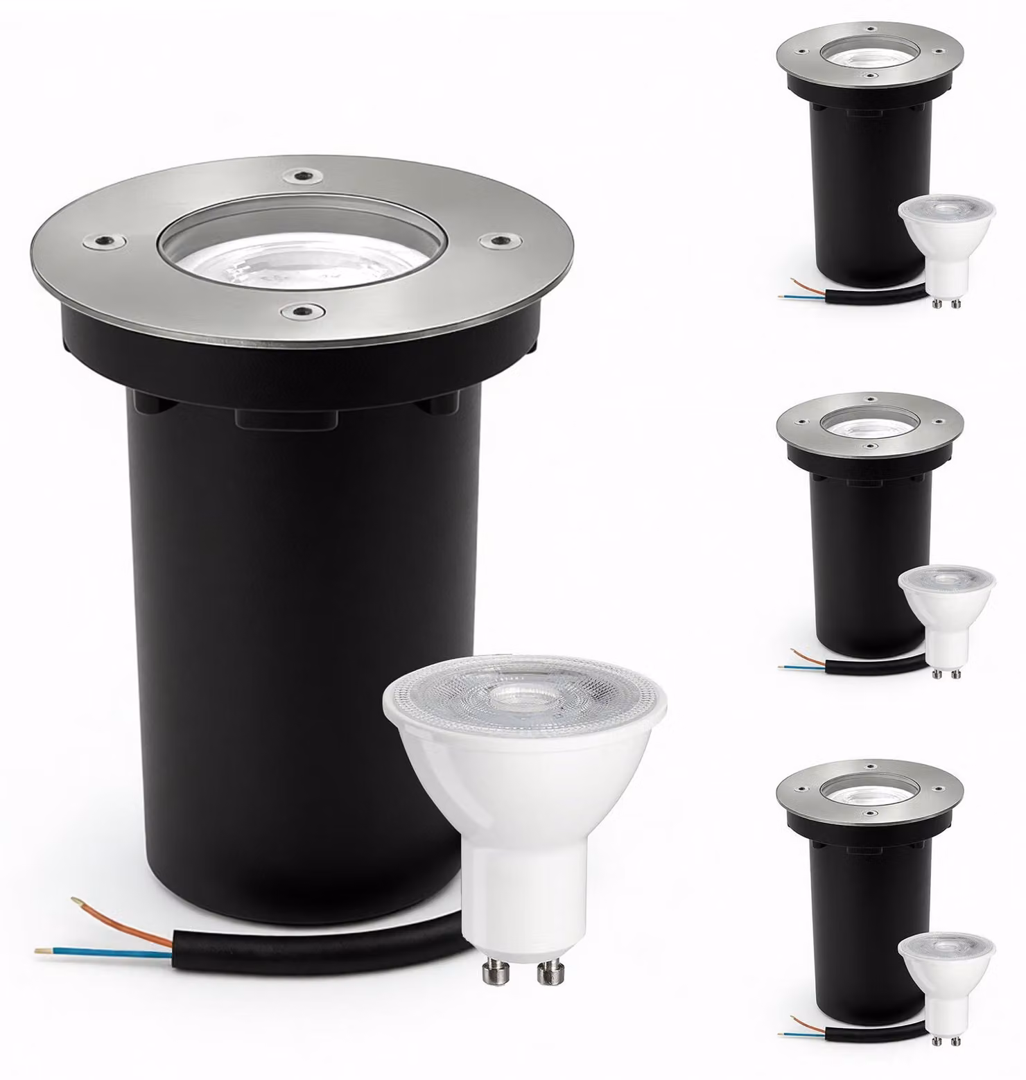 Confezione da 4 faretti da incasso in acciaio inossidabile, grado di protezione IP67 (impermeabili), attacco GU10, 5W, 3000K