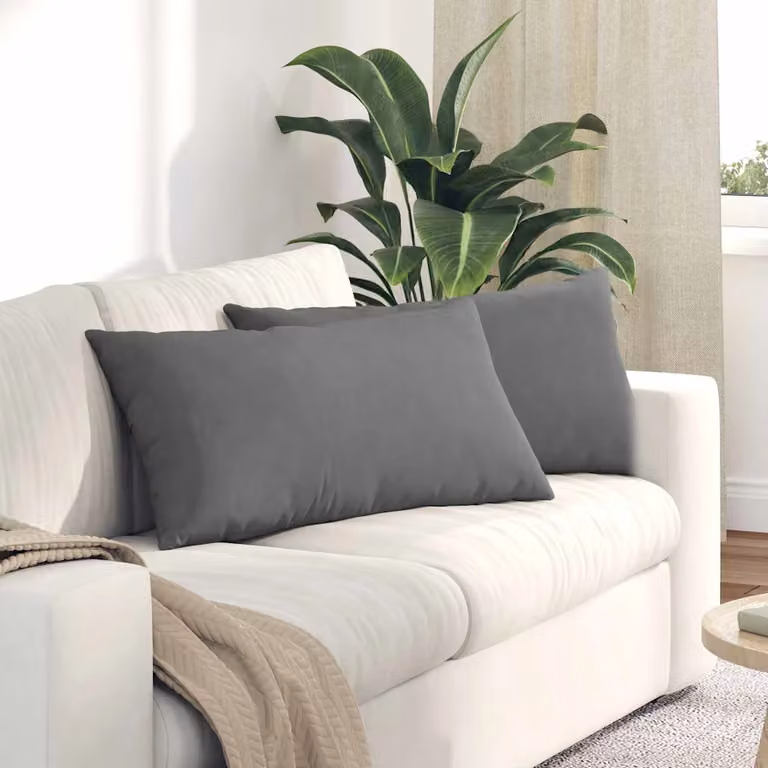 Set di 2 cuscini da divano vidaXL in tessuto grigio con fodera rimovibile, L 80 cm x P 40 cm x H 40 cm