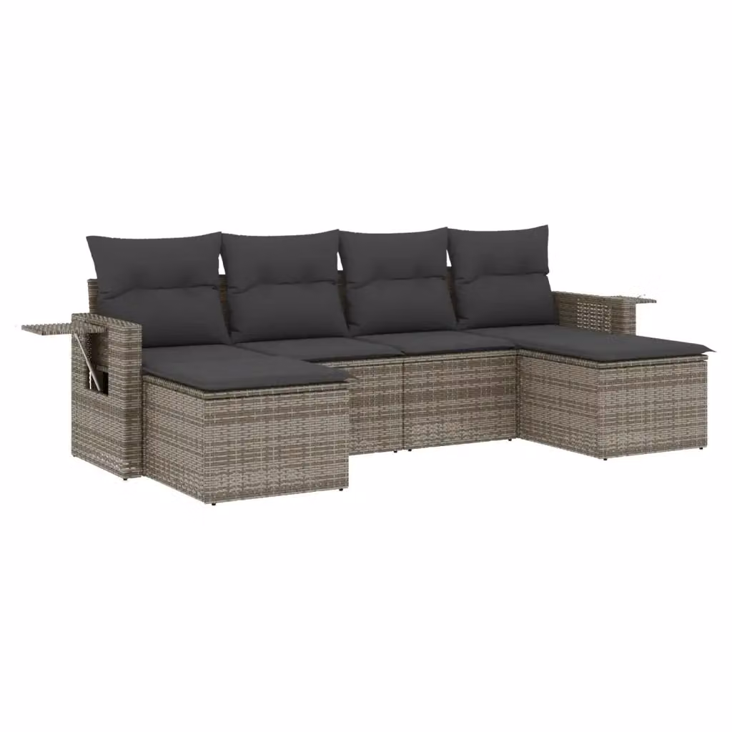vidaXL Set Divano da Giardino a L 6 pz in Polyrattan Grigio con Cuscini e Tavolino – 2