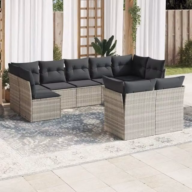 Set Divano da Giardino 9pz con Cuscini Grigio Chiaro Polyrattan 3218152