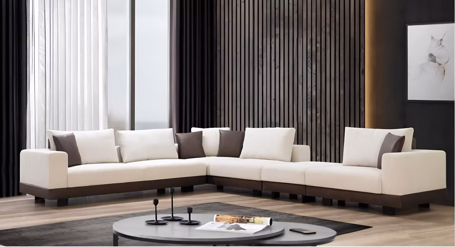 Wohnzimmer Ecksofa Luxus L-Form Couch Textil Möbel Holzgestell Stilvoll