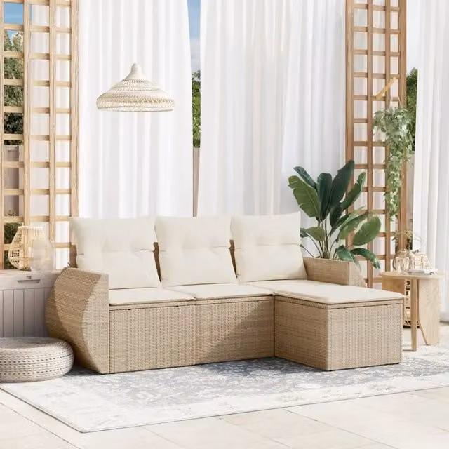 Set Divano da Giardino 4 pz con Cuscini Beige in Polyrattan 3253605