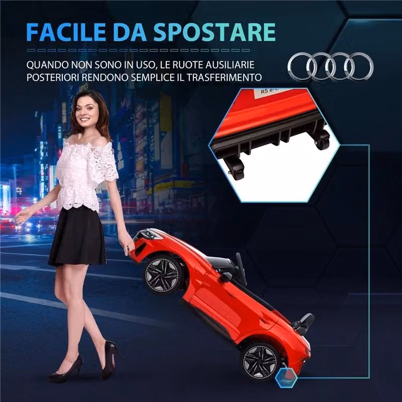 Macchina Elettrica Audi per Bambini con Telecomando, Colore Rosso e Nero – 2