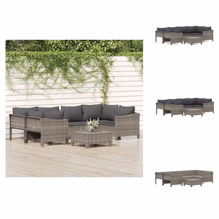 vidaXL set da salotto da giardino 7 pezzi con cuscini in poly rattan grigio - Set di mobili da giardino