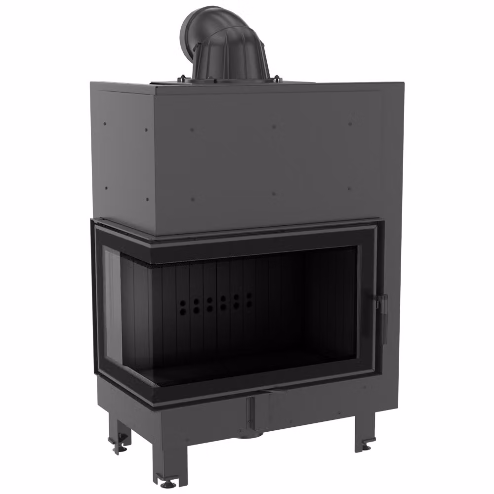 Inserto camino in acciaio KRATKI MBO sinistro 15 kW Ø 200 vetro curvo rivestimento nero