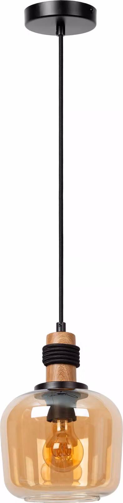 Lampada a sospensione paralumi in vetro con finitura in legno nero Ø18cm ILONA 1xE27 40W Lucide