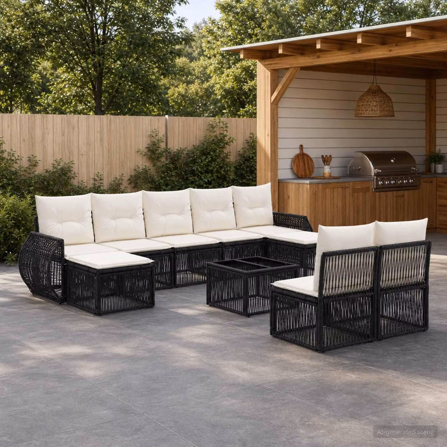 Maison Exclusive - Set da giardino composto da 10 pezzi. Divano da giardino in rattan sintetico, colore nero e crema