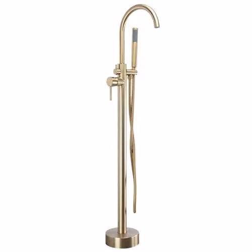 Rea - Rubinetto Da Pavimento Per Vasca Da Bagno Scotch Dorato Lungo, 26X20,5X110,5cm