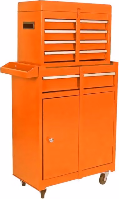 Mobile contenitore con 5 cassetti e ruote - per garage e officina - in acciaio - arancione
