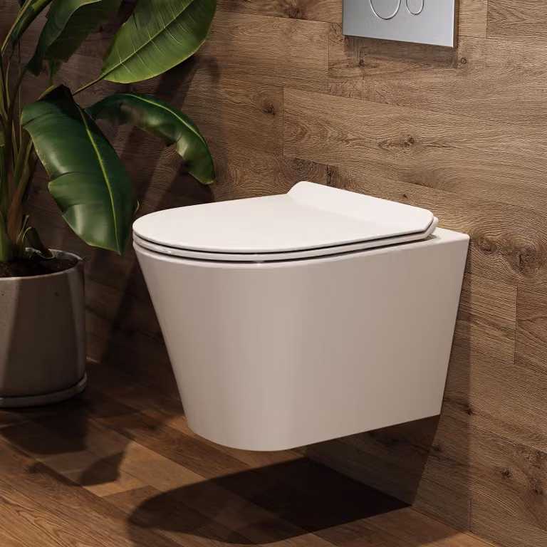 HOROW Toilette sospesa senza bordo - sciacquone potente, vaso incluso sedile con chiusura morbida, design compatto della toilette lungo 48,5 cm, igienico