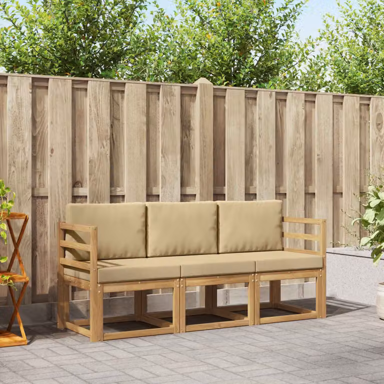 Set di divani da esterno vidaXL in legno di acacia marrone e beige con cuscini inclusi