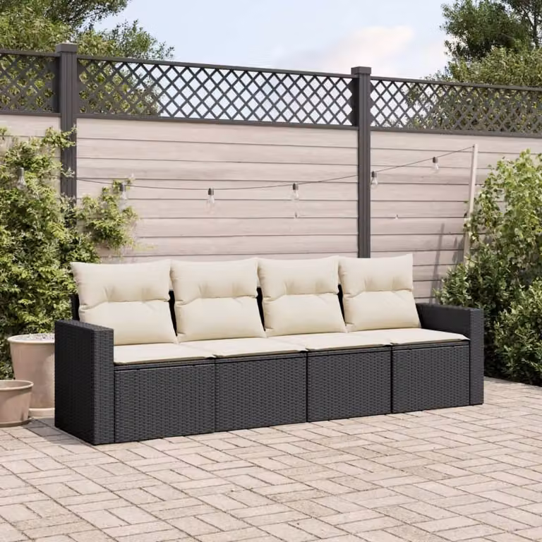 Maison Exclusive - Set divani da giardino 4 pezzi con cuscini in polyrattan nero