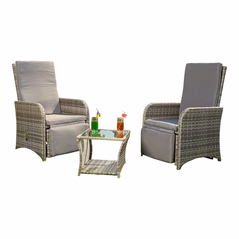 Melko Set di sedute 2 poltrone Tavolo Mobili da giardino in polyrattan Set da pranzo - Grigio