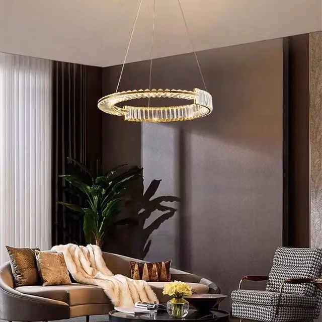 Lampada a sospensione LED moderna TOOLIGHT App1526-cp40 in metallo e cristallo color oro e trasparente
