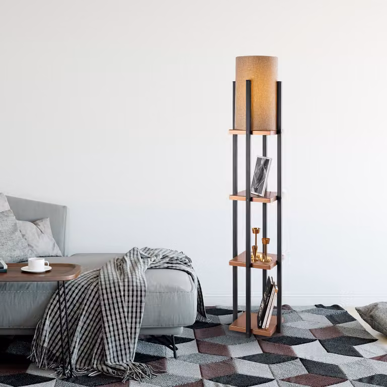 Opviq, 7114- 7114LMP, nero, rame, lampada da terra, 25 x 25 x 130 cm, corpo in metallo