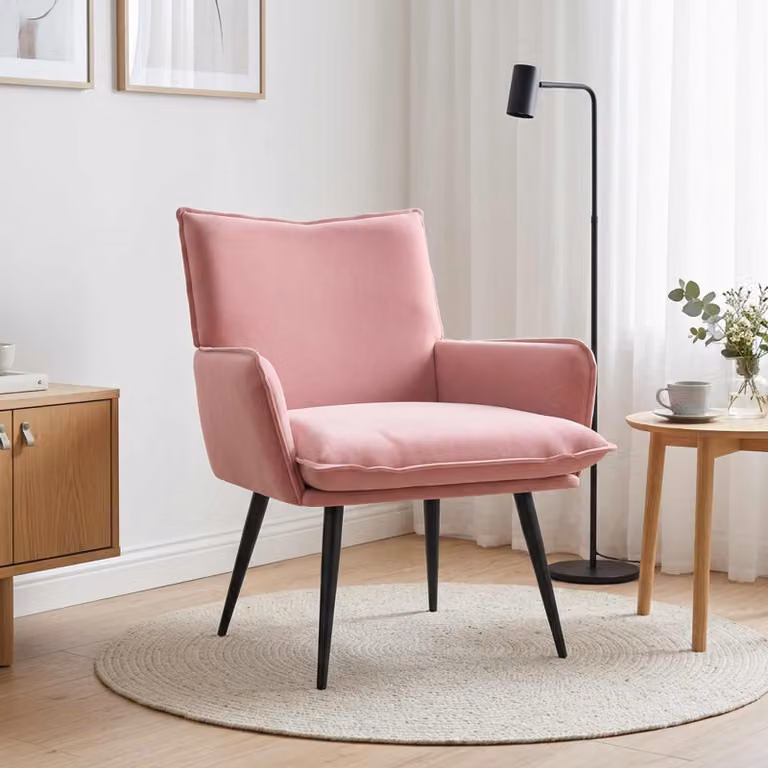 Poltrona moderna vidaXL in velluto rosa con braccioli per soggiorno e camera da letto