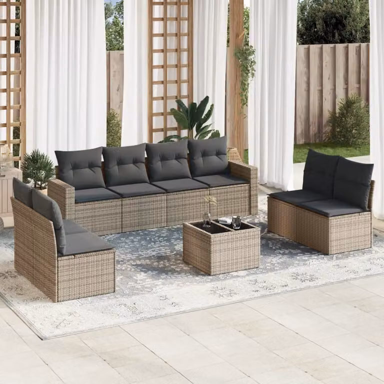 Maison Exclusive - Set Divano da Giardino 9 pz con Cuscini Beige in Polyrattan
