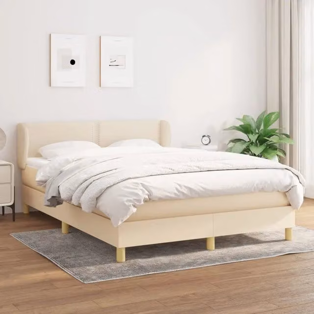 Letto Ibrido vidaXL con Giroletto a Molle e Materasso in Tessuto Beige e Bianco L/P/H: 203 x 147 x 88 cm – 1