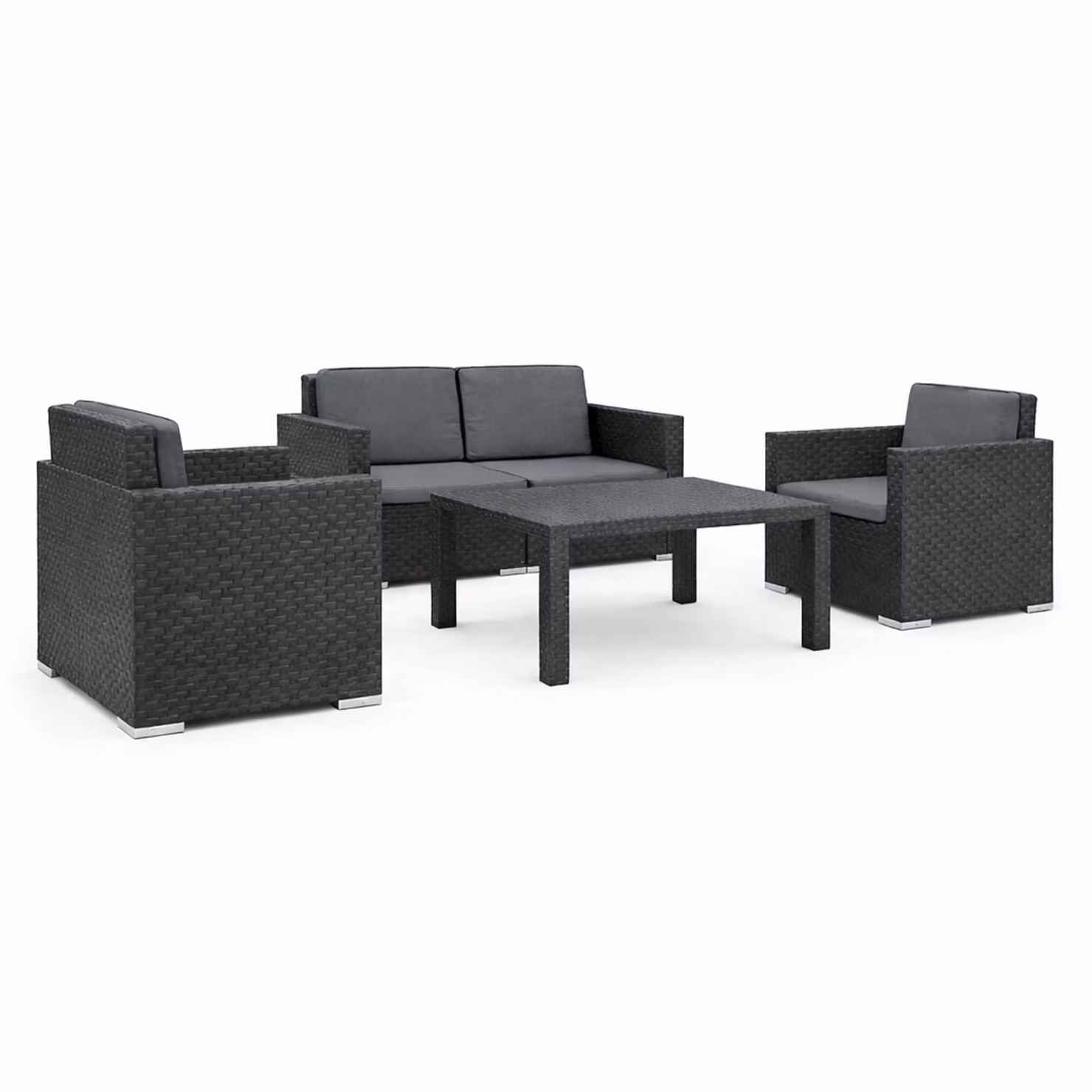 Set da salotto Bestlivings 4 pezzi effetto rattan antracite – Set da giardino composto da 2 poltrone, un divano a 2 posti e un tavolino per balconi e terrazze