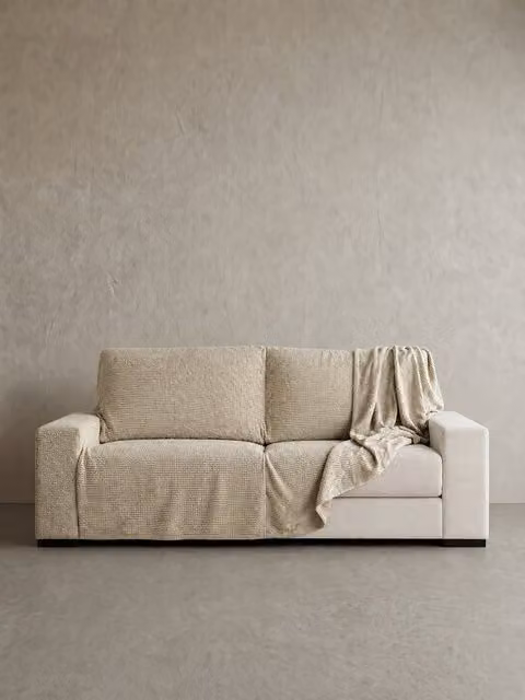 Fodera per divano a 2 posti Coven Kenay Home, modello a righe beige e bianco in jacquard di poliestere, antiscivolo, L: 180 cm
