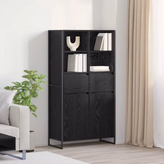 Credenza stile industrial vidaXL in nero con finitura opaca, L/P/H: 81 x 36 x 150.5 cm