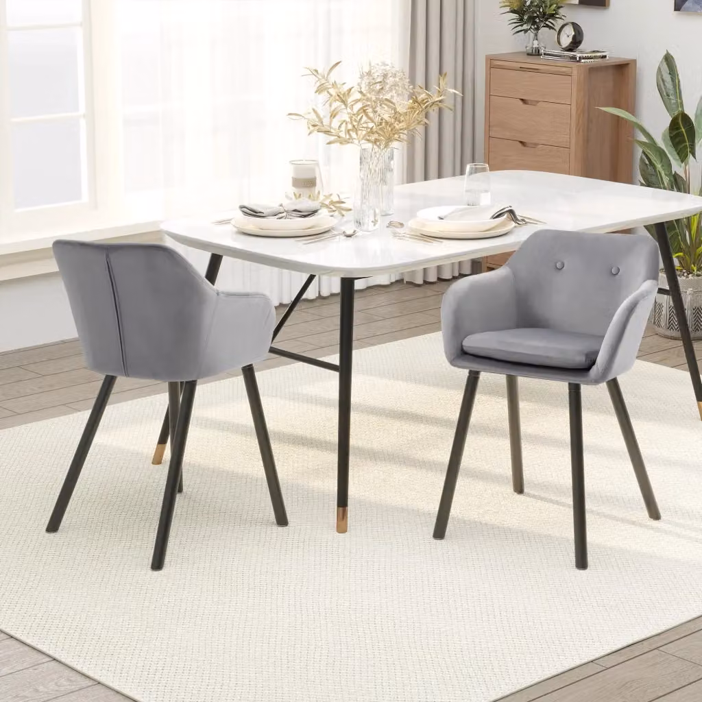 Set di 2 Sedie per Sala da Pranzo GIORDANOSHOP con Braccioli in Velluto Grigio L: 54 cm, P: 56 cm, H: 74 cm – 2