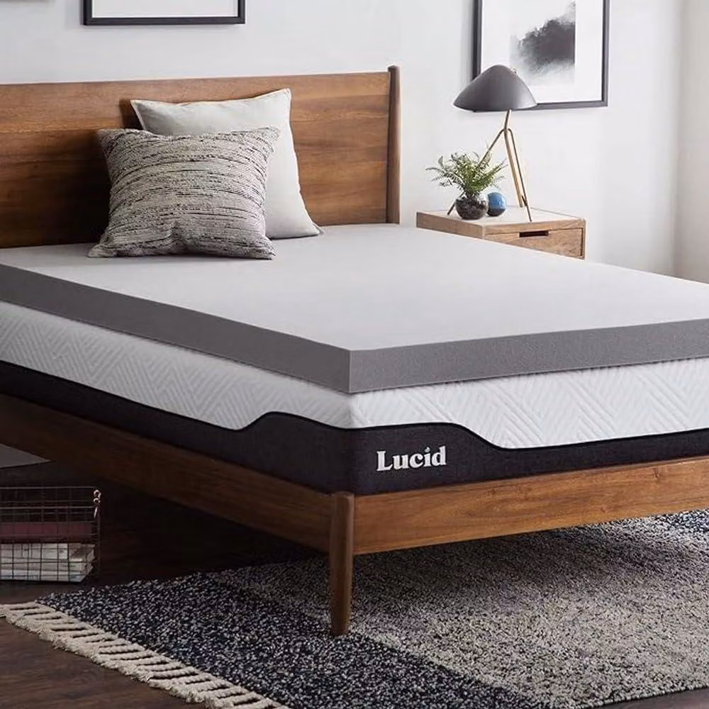 Topper per materasso, 90x190 cm, 10 cm di spessore, in memory foam con carbone di bambù, colore grigio