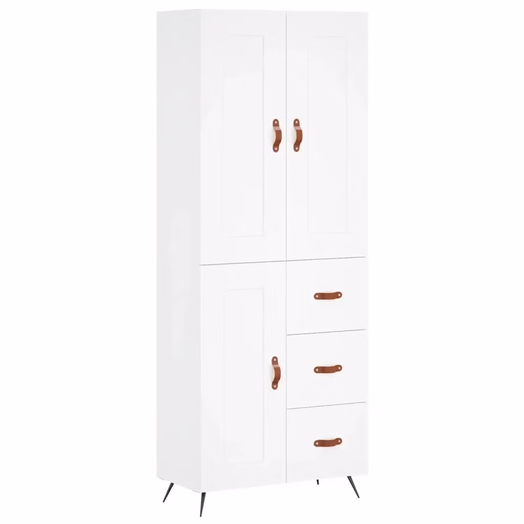 Credenza moderna bianca vidaXL in legno e metallo L: 69,5 cm, P: 34 cm, H: 180 cm – 2