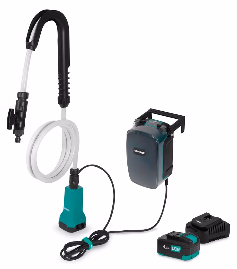 Pompa per acqua piovana, 400 W, 5200 l/h, 20 V, 4,0 Ah, con caricabatterie