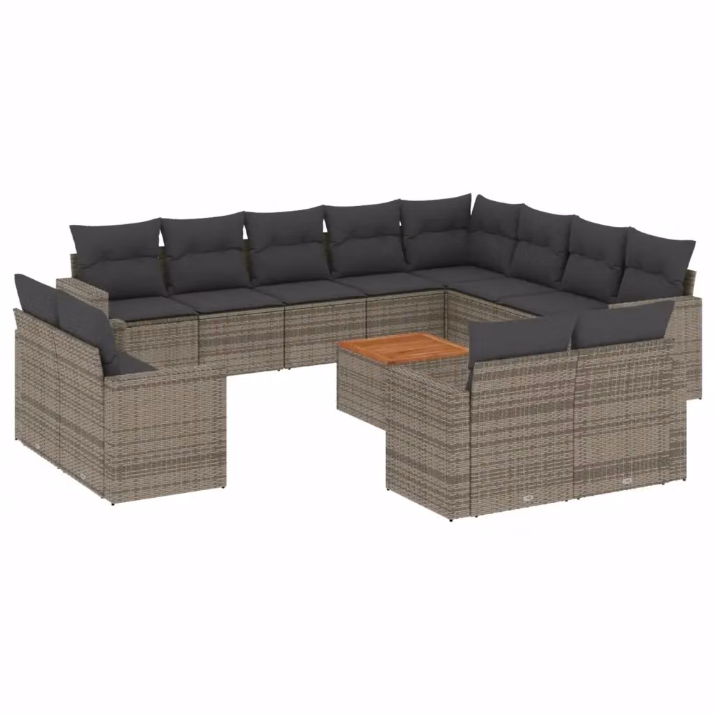 Set di Divani da Giardino vidaXL in Polyrattan Grigio con Cuscini e Tavolino, Composizione a Forma di U da 13 Pezzi – 2