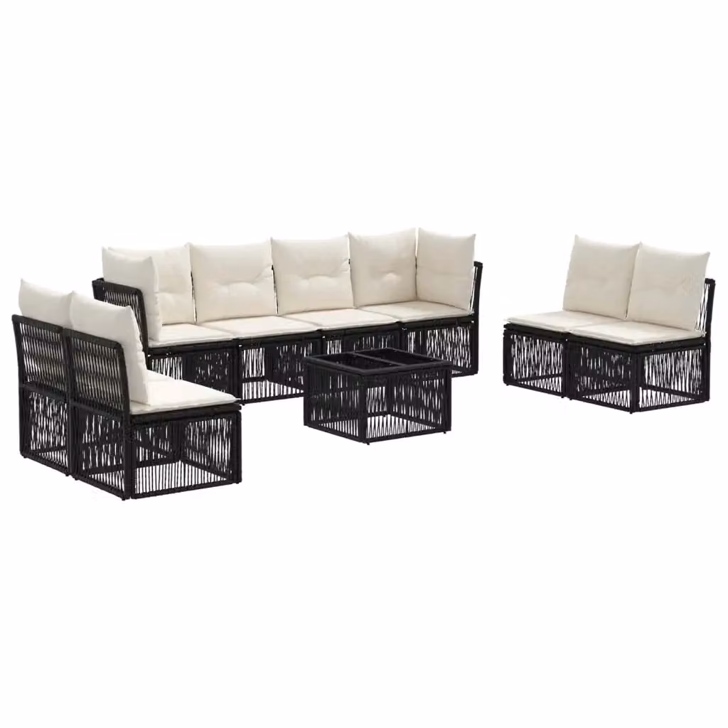 Set Divano da Giardino a L vidaXL in Polyrattan Nero con Cuscini e Tavolino da Esterno – 2