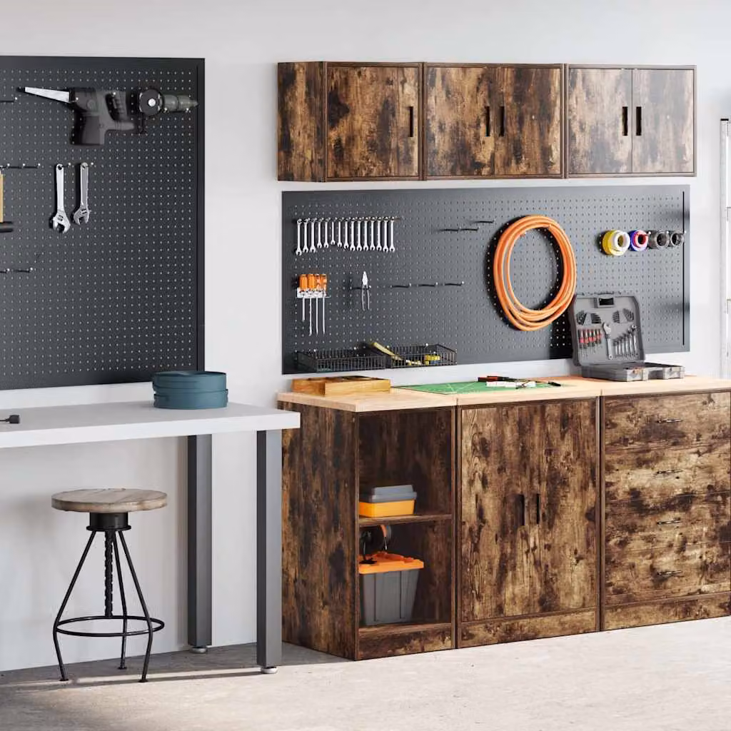 Set di 2 armadi da garage vidaXL in legno di pino color marrone con ante a battente e ripiani interni