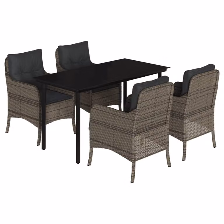 Set da Pranzo da Giardino 5 pz con Cuscini in Polyrattan Grigio