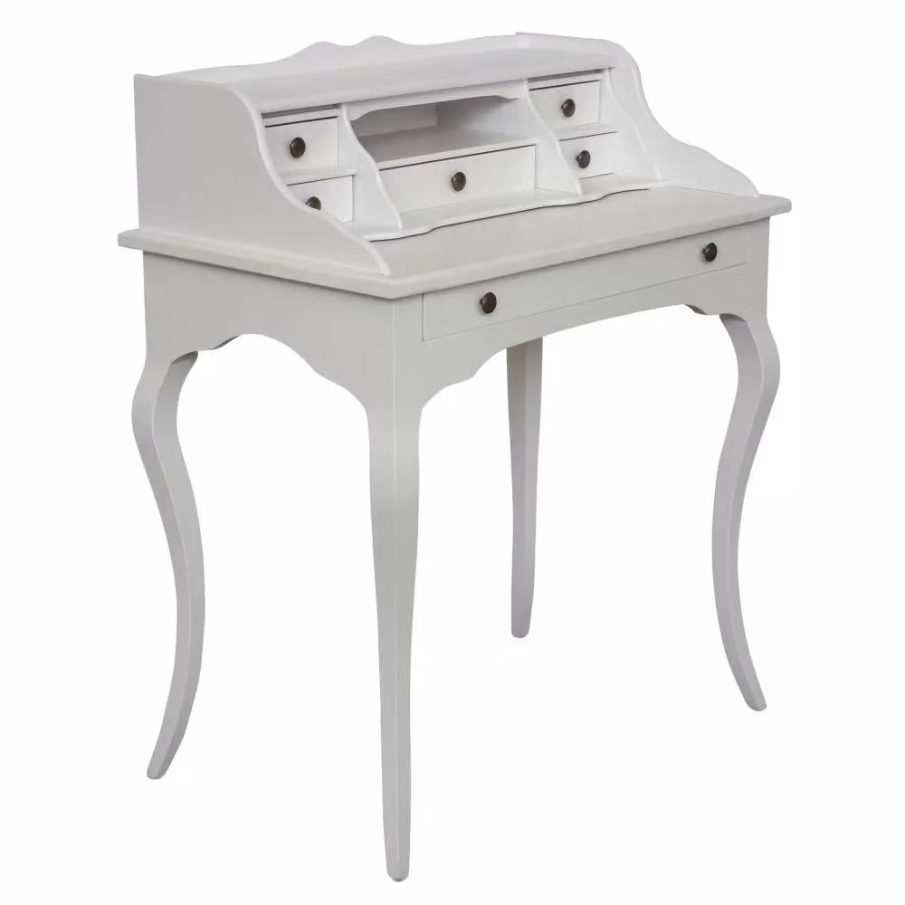 Scrivania classica con piano estraibile e 6 cassetti in legno bianco Mobili 2G L: 78 cm, P: 50 cm, H: 95 cm – 1