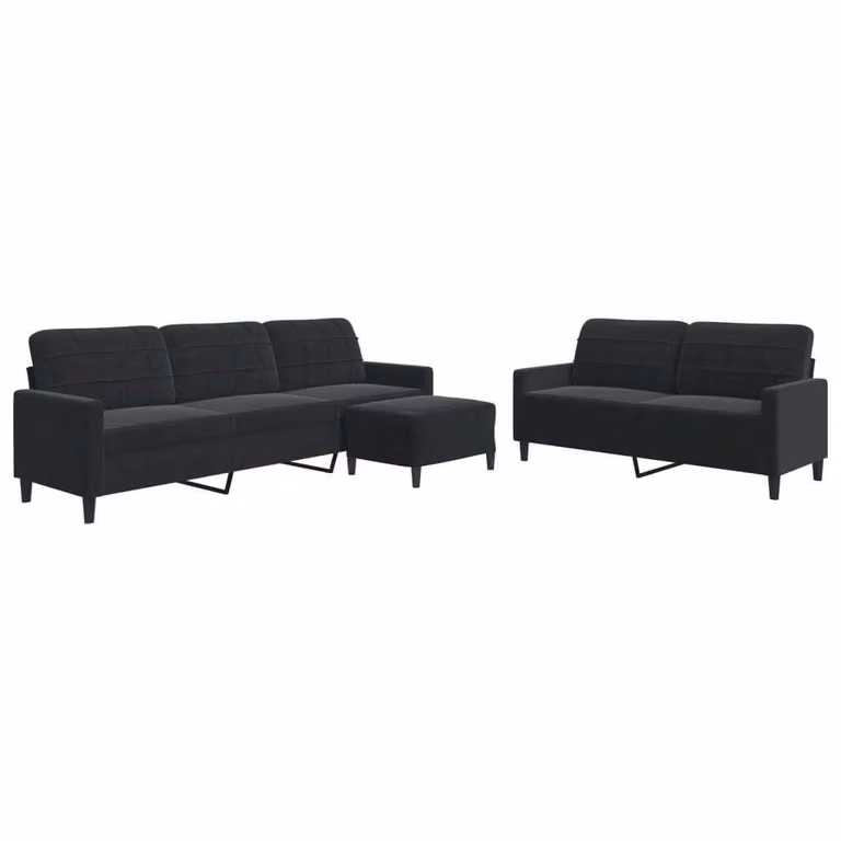 Set di Divani 3 pz con Cuscini Nero in Velluto