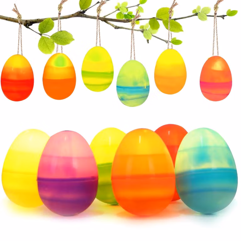 12 uova di Pasqua a LED, da appendere, colorate, in plastica, 6 colori