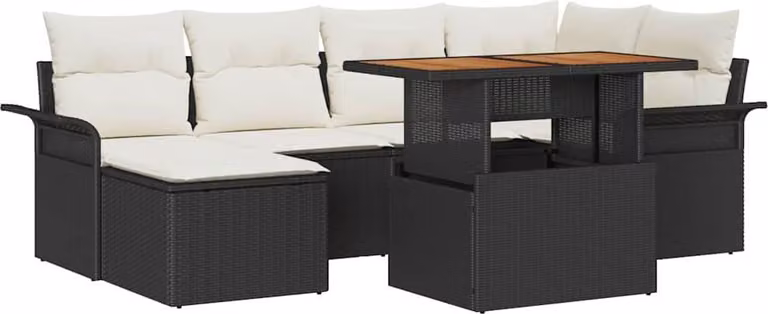 Set Divano da Giardino con archiviazione 7 pcs Nero Poly Rattan