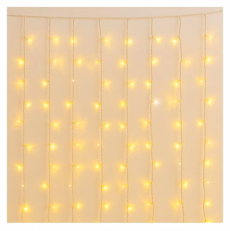 Tenda luminosa a LED, 5 metri, 216 LED, colore giallo, grado di protezione IP65, espandibile, effetto lampeggiante