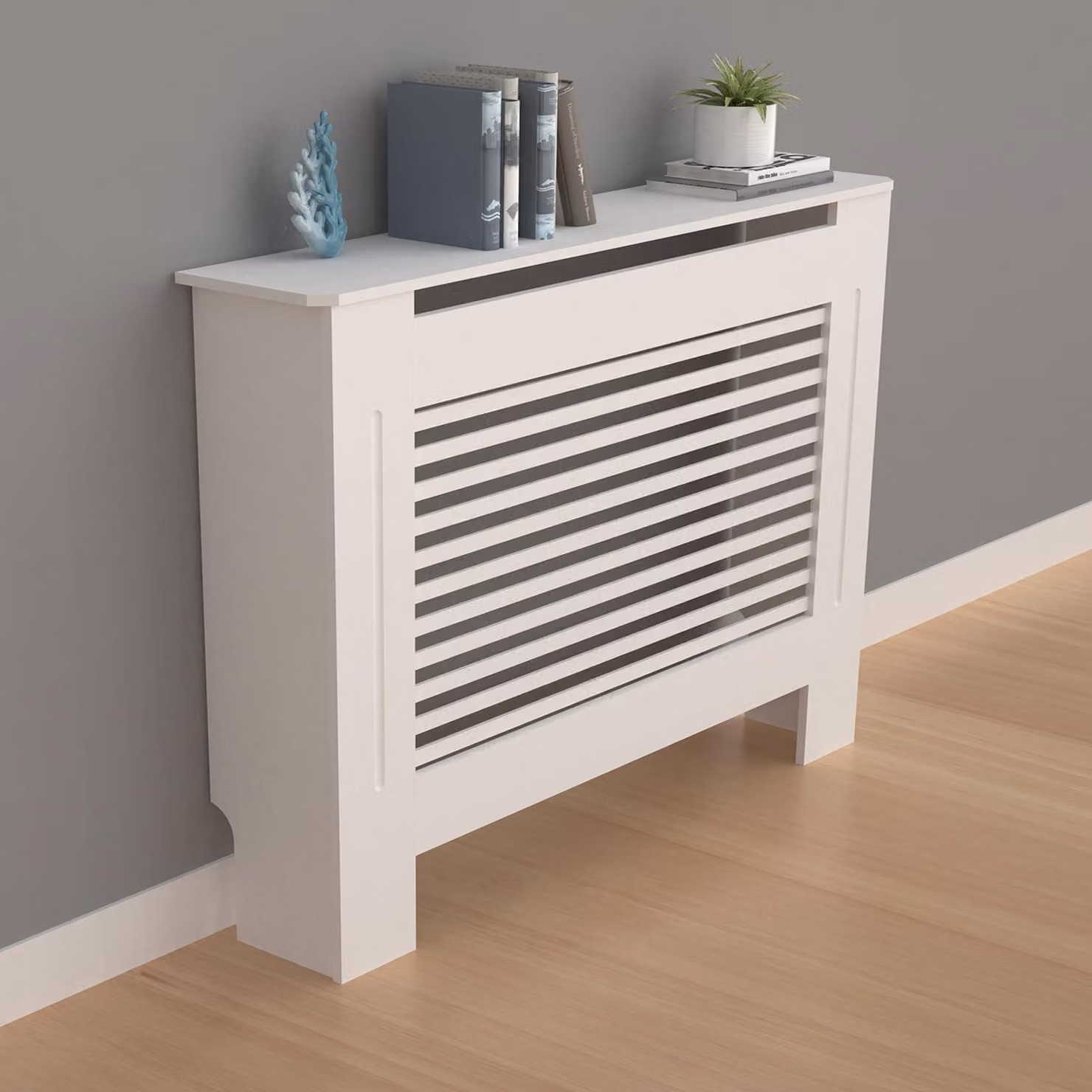 Copertura in legno per radiatore, alta 100 cm, con listelli orizzontali