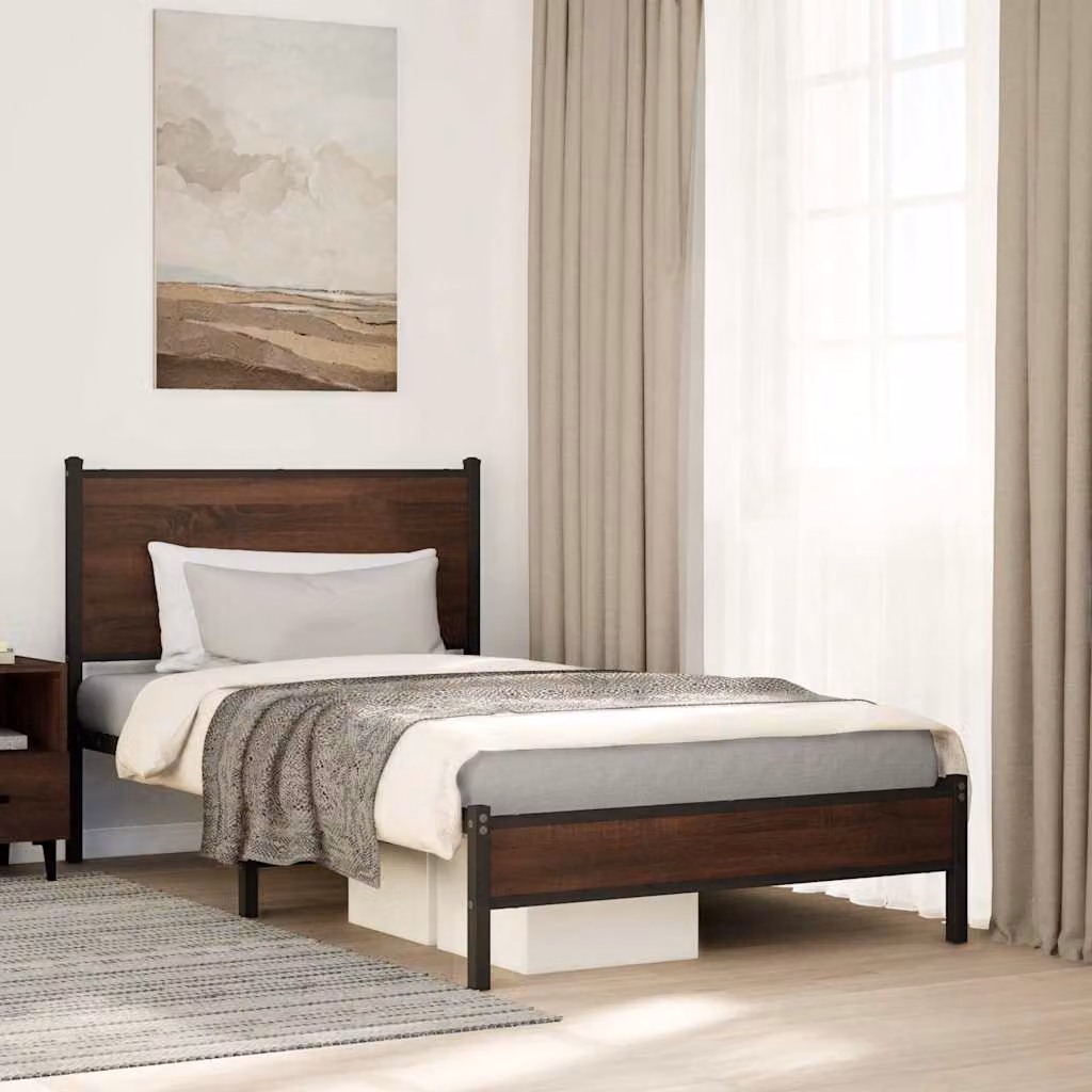 vidaXL Giroletto in metallo con doghe piatte e finitura rovere marrone L/P/H: 100 x 200 cm