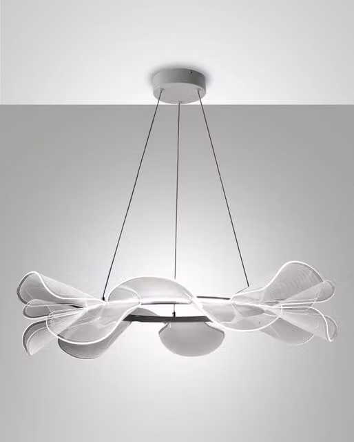 Fabas Sylvie Lampada a Sospensione LED Circolare Bianca, Dimmerabile, Struttura in Metallo e Plastica, Diametro: 72 cm